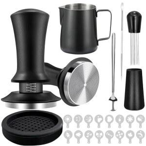 Gmnuiiy22 PCS 51mm 커피 탬퍼 에스프레소 액세서리 바리스타 키트, 프로딩 피처 WDT 도구 교반기 매트 스텐실 라떼 아트