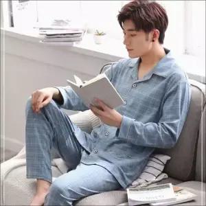 남성 잠옷세트 체크카라 파자마 홈웨어 긴팔긴바지