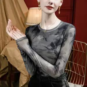 여자티셔츠 프린트 긴팔 이너 레깅스 슬림 상의 나염 빈티지 봄가을 망사 심쿵희망