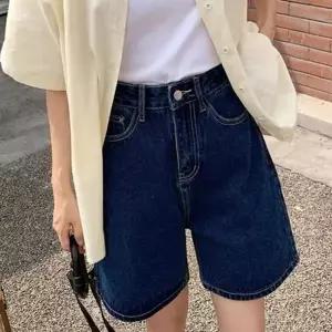 여성 면 반바지 와이드 캐주얼 여름 하이 웨이스트 반바지 5부 청바지 데님