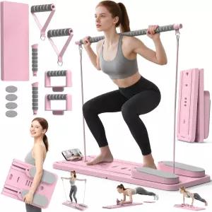 다기능 필라테스 보드 리포머 타이머 휴대폰 홀더 푸시업 바 앱 330LBS 용량의 휴대용 세트로 홈 운동을
