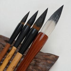 전문 대나무 잉크 워시 페인팅 브러시 족제비 털 수제 부드러운 필기 중국 풍경 그림 세트당 4 개