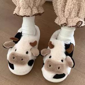 2500배송 얼룩소 여성슬리퍼 인형 털슬리퍼 털실내화 겨울 방한 보온 털신 거실화
