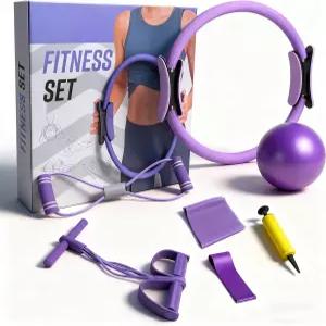 여성용 홈 필라테스 키트 에센셜 장비 세트 - 링 피규어 에이트 지지대 미니 볼 저항 밴드 및 액세서리