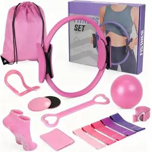 가정용 필라테스 키트 링 볼 5가지 저항 밴드가 포함된 장비 세트 매직 서클 후프 글라이딩 디스크 컴팩트