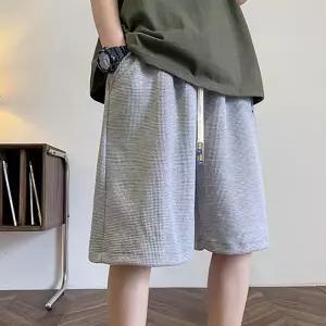 남자 여름 외출 패션 편안한 허리 밴딩 와플 패턴 5부 반바지