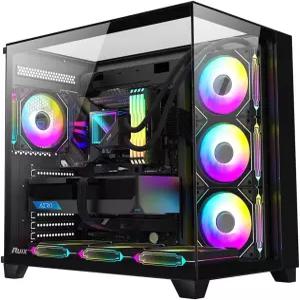 RUIX OV403 ATX 미드 타워 PC 케이스 사전 설치된 4 x 120mm 프리즘 ARGB PWM 팬 및 그래픽 카드 홀더 삼면