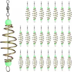 BESPORTBLE 24개 낚시 미끼 케이지 카본 스틸 스프링 피더 바구니 홀더 야광 콩 액세서리 포함