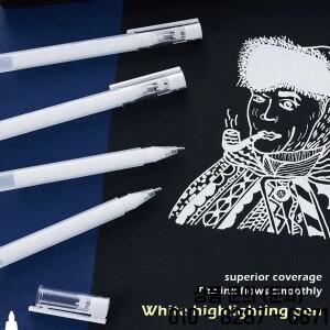 1 5 개/대 화이트 잉크 젤 펜 0.8mm 마커 아트 드로잉 페인팅 저널링 라인 학교 용품