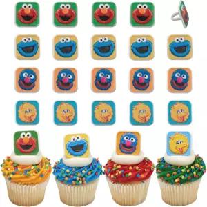 세서미 스트리트 링 엘모 빅 버드 쿠키 몬스터 그로버 밝은 컬러의 컵케이크 장식 식품 안전 - 24팩이