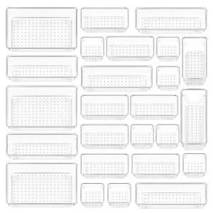 [미국배송] VTOPMART 25 PCS 클리어 플라스틱 서랍 정리함 세트 4사이즈 다용도 욕실 및 세면대 트레이 메이크업 보관함 침실 주방 기기 도구 사무실