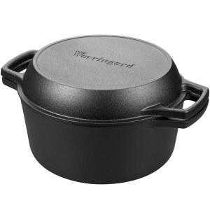 [미국배송] 보링가드 사전 양념 주철 더블 더치 오븐 냄비 프라이팬 뚜껑 이중 손잡이 빵 굽기 야외 캠프파이어 요리 5쿼트용