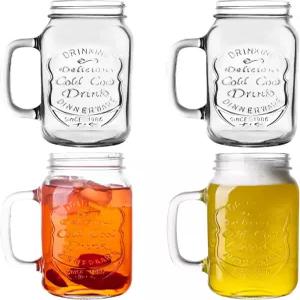 QWEZXO 24 OZ 메이슨 병 음료용 유리잔과 식기세척기 4팩에서 청소하기 쉬운 편안한 손잡이가 있는