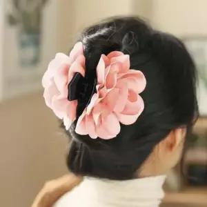 머리삔 엔젤슈슈 쉬폰 플라워 집게핀 반묶음 당고머리핀