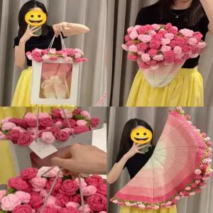 꽃다발담요 가정용 뜨게꽃 핑크 실뜨기 패키지 도안 블랭킷뜨기 장미꽃