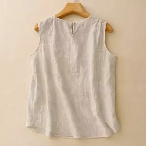 손오공 니트 면 베이지 여성 컴포트 탑 기본 데일리룩 블라우스 자수 나시 민소매 KUK1