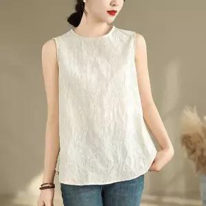 손오공 베이지 여자 니트 면 데일리룩 자수 기본 민소매 블라우스 나시 컴포트 탑 KUK1