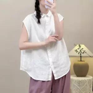 손오공 여성용 빈티지 민소매 블라우스 싱글 린넨 블레이저 데일리룩 셔츠 KUK1