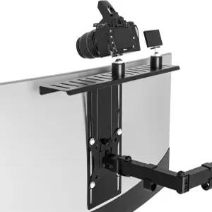 스트리밍을 위한 16인치 VESA 모니터 마운트 선반 - 카메라 웹캠 마이크 및 조명 높이 조절 가능