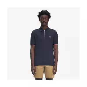 [매장정품] 프레드페리 FRED PERRY [Sharp] 크레이프 피케 집 넥 셔츠 - 네이비 AFPM2519886-608 317068