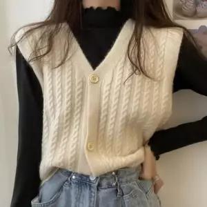 [옷은날개] 여성 데일리조끼 꽈배기 가을조끼 베스트 조끼 단추 여성조끼 니트 브이넥