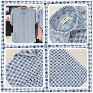 [레노마]슬림핏/반소매/UV CUT 미니도형DTP/남성 반팔 스판 셔츠 ROUSL1770 BU_US