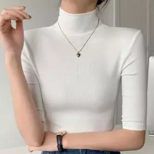 [옷은날개] 여성 4컬러 7부소매 심플 목폴라 골지 니트티셔츠