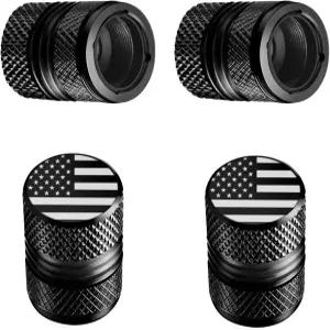 타이어 밸브 스템 캡 - 4팩 부식 방지 프리미엄 양극 산화 합금 에어 자동차 SUV 바이크 블랙용 미국 국기