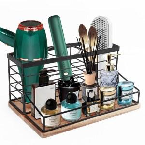 [미국배송] 시즈다 헤어 도구 정리함 이동식 드라이어 홀더 배니티용 스타일링 보관함 목욕 카운터 화장실용 욕실 트레이 메이크업(12인치 X 7.7인치 5.8인치) 우드 블랙)