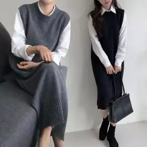 [SBD] 베이직라운드넥롱니트조끼 베스트 박시 롱