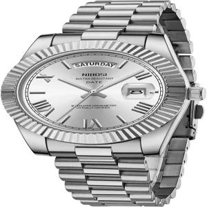 NIBOSI 남성용 아날로그 쿼츠 스테인리스 스틸 로즈 골드 실버 시계 방수 비즈니스 클래식 데시거 손목시계