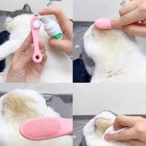 강아지와 고양이 청소 및 미용 도구 부드러운 애완동물 손가락 브러시 눈 관리 칫솔 얼룩 제거 그루밍
