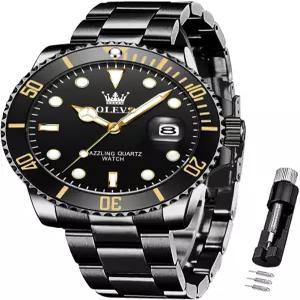 남성용 OLEVS 럭셔리 시계 빅페이스 스테인리스 스틸 비즈니스 드레스 아날로그 쿼츠 데이 방수 야광