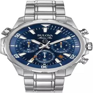 불로바 남성 마린 스타 시리즈 B 스테인리스 스틸 6핸드 크로노그래프 쿼츠 워치 100M