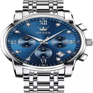 OLEVS 남성용 스테인리스 스틸 크로노그래프 시계 빅 페이스 골드 실버 블랙 톤 읽기 쉬운 아날로그 쿼츠