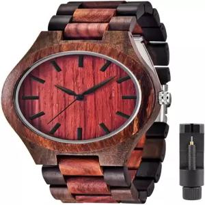Tiong 브랜드 나무 시계 남성용 핸드메이드 컬러풀 대나무 아날로그 데이트 쿼츠