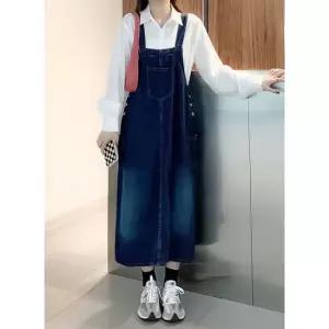 여성 여름 쓰리포켓 루즈핏 데님 멜빵 청 원피스 치마