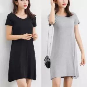 반팔 라운드 미니원피스 무지 케주얼 기본 데일리룩