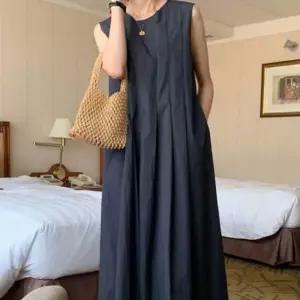 민소매 롱원피스 우아한 핀턱주름 슬림한 여성 드레스