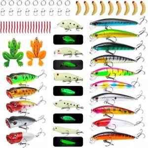 TSKS 낚시 인공 미끼 키트 혼합물 프론트 다이빙 핀 미니노우 표면 포퍼 크랭크 펜슬 VIB와 후크 및