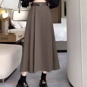 여성 벨트세트 플리츠 허리라인 밴딩 하객룩 롱스커트
