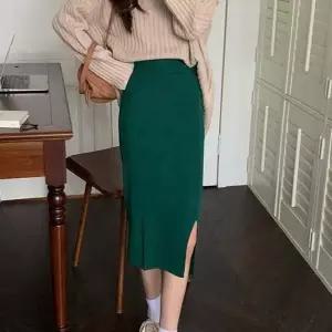 데일리 트임 니트 허리밴딩 스커트 심플 롱치마