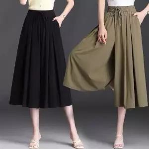 하이웨스트 빅사이즈 통바지 밴딩 치마바지 와이드핏 여자 2색