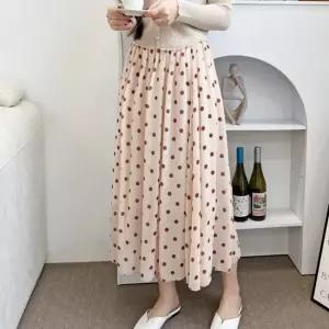 러블리 도트무늬 여자 허리밴딩 쉬폰 롱스커트