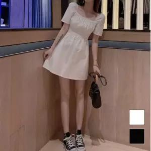 편안한 허리밴딩 여성용 A라인 스퀘어넥 원피스치마