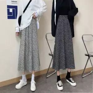 스모크 플라워 밴딩 A라인 롱 스커트 고무줄 치마