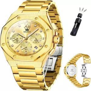 OLEVS 남성용 팔각형 럭셔리 스테인리스 스틸 드레스 시계 쿼츠 아날로그 라지 페이스 야광 렐로예스 파라