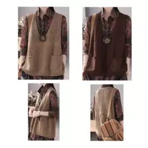 여성 데일리 니트 나시 자수 포켓 조끼