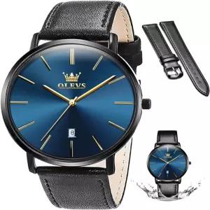 OLEVS 남성용 시계 가죽 초박형 밴드 쿼츠 아날로그 드레스 캐주얼 심플 경량 렐로예스 파라 홈브르