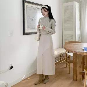 여성 겨울 H라인 모직 롱스커트 앞트임 출근용